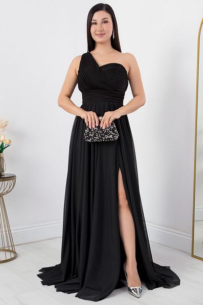 PULLIMM Ecr5155 One Shoulder Tulle Evening Dress