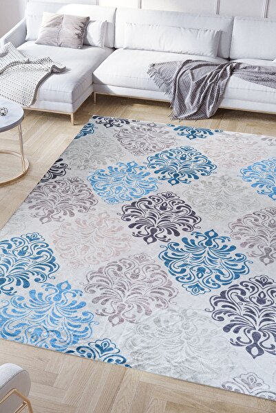 RENKLİBUTİK 12 M2 Non-Slip Washable Carpet Cover - Modern Patterns, Velvet Texture, Elastic and Sponge