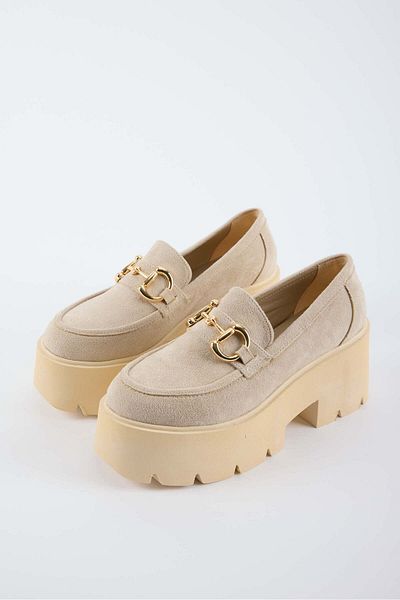 selinshoes Beige Suede Maky Thick Sole Women's Loafer