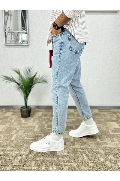 DENIM MAN Men's Ice Blue Boyfriend Ripped Detailed Jean Trousers