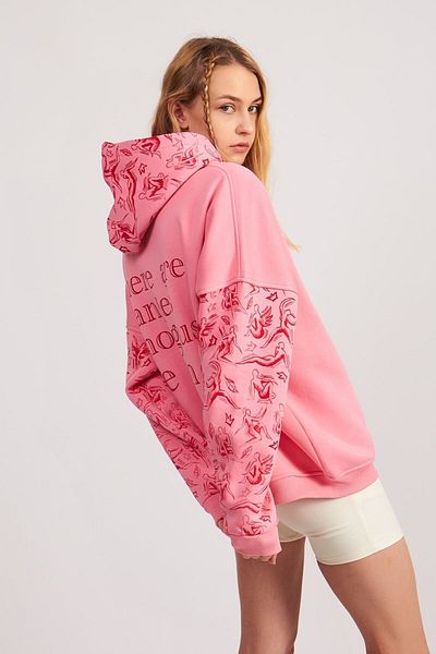 Machetta Angels Printed Oversize Hooded Women's Sweatshirt Hoodie - Pattern Detailed