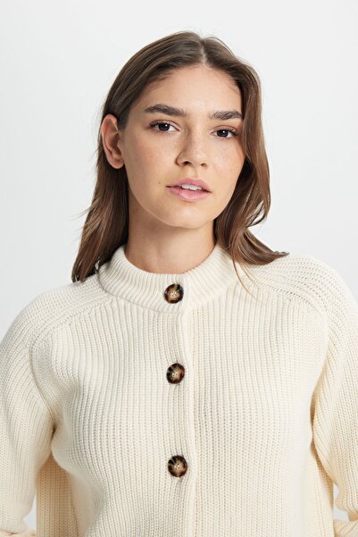 WRANGLER Regular Fit Regular Cut Button Detailed Youth Cute Women's Ecru Knitwear Sweater Cardigan