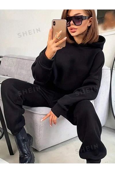 Machetta Women's Crop Sweatshirt and Sweatpants - 3 Thread Double Set