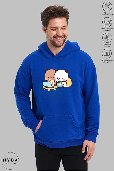 Nyda Collections Βαμβακερή κουκούλα Unisex Oversize - Φούτερ με μακρυμάνικο, κουκούλα και στάμπα