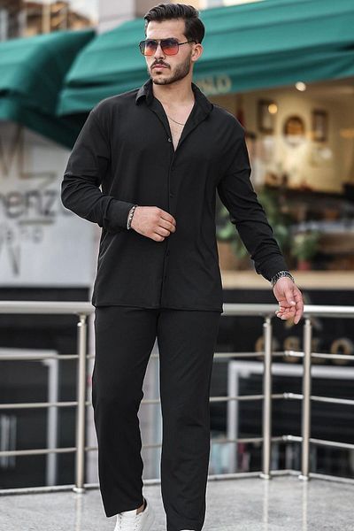 twingold Black Knitted Twisted Shirt and Pants Set