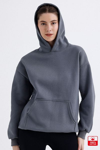COLLEW Anthracite Gray 3 Thread Cotton Hooded Sweatshirt - Kangaroo Pocket