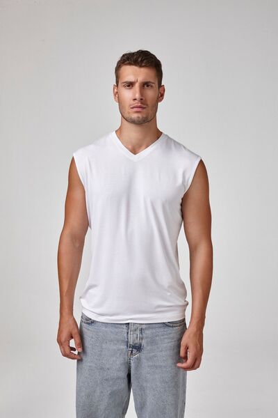 relactive White Men's V-Neck Sleeveless T-Shirt