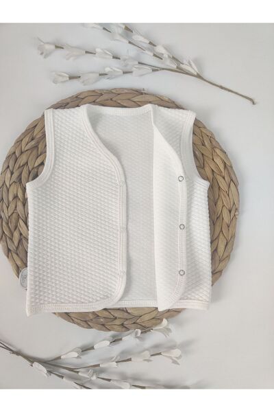 CATRE Seasonal Ecru Baby Vest - 100% Cotton, Snap Fastener, Sleeveless Quilted, Newborn Gift