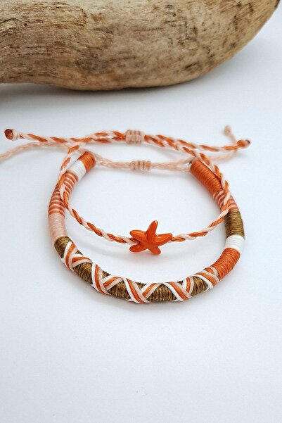 AYS TASARIM Rasta Bileklik. Sonbahar Tonlari Kahve,Soft pembe, Beyaz Renk İp ...