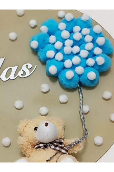 Elzem Ahşap Maskot Ayıcıklı Kapı Süsü - Kabartma Yazılı - Kişiye Özel