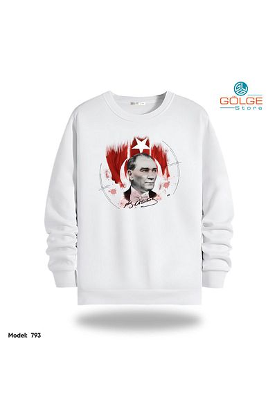 Gölge Store Φούτερ Unisex με στάμπα Ataturk Slimfit Crew Neck 2 νήματα