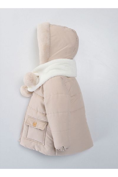 Midimod Gold Girl's Coat with Ribbed Scarf for 2-6 Years