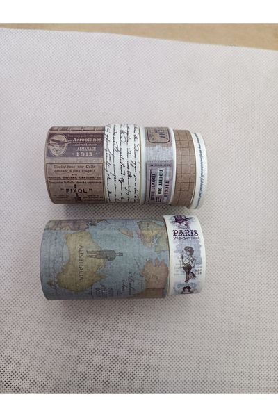 Meyra Accessories 7 Pieces Different Size Map Themed Colorful Tape Set