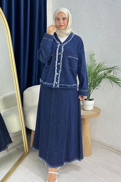 lurex moda Denim Set - Tasseled Skirt