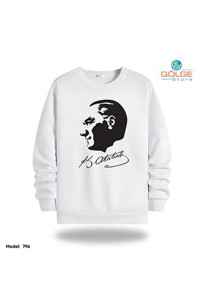 Gölge Store Φούτερ Unisex με στάμπα Ataturk Slimfit Crew Neck 2 νήματα
