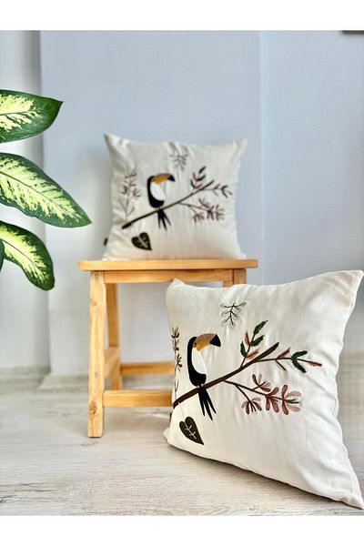 harev home collection Διακοσμητικό κάλυμμα μαξιλαριού με μοτίβο πουλιού Tukan Κεντημένο Ειδικό Σχέδιο Διακοσμητικό Κάλυμμα Μαξιλαριού 43x43 cm