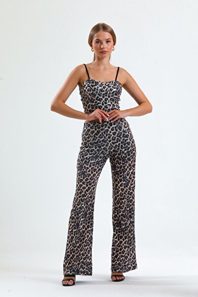 Sense Wide Leg Sequin Trousers| Pnt32440 Black Brown Leopard