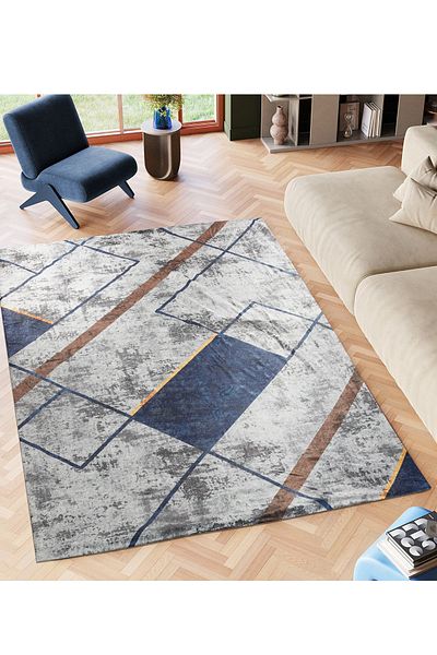RENKLİBUTİK 12 M2 Non-Slip Washable Carpet Cover - Modern Patterns, Velvet Texture, Elastic and Sponge