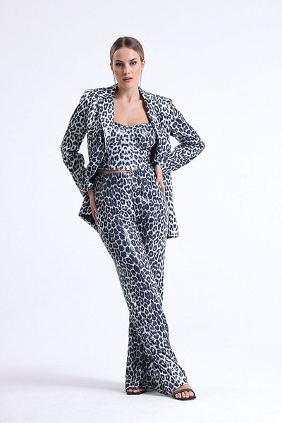 Sense Wide Leg Sequin Trousers| Pnt32440 Black Silver Leopard