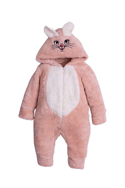 Chicsy Baby Beige Colored Rabbit Embroidered Welsoft Hooded Jumpsuit