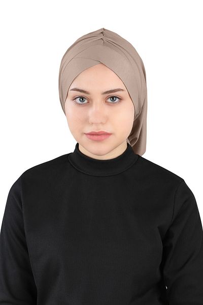 Ecardin Isra Series Comfortable Cross Turban - Πλισέ, Dark Mink, St 396