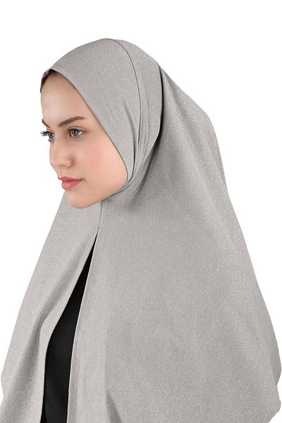 Ecardin Ανοιχτό γκρι Glitter Premium Scarfs Hijab Turban - St 558