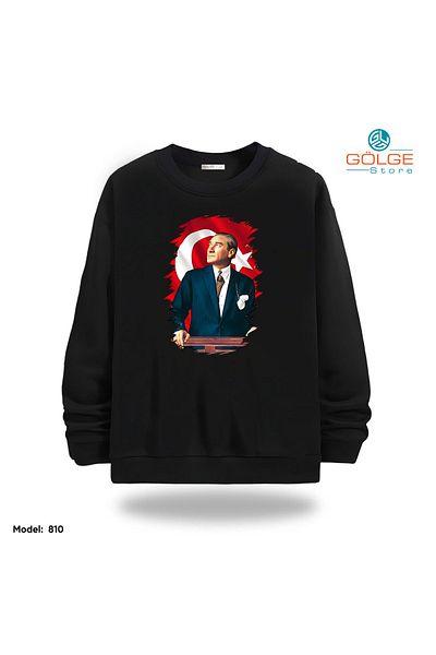Gölge Store Φούτερ Unisex με στάμπα Ataturk Slimfit Crew Neck 2 νήματα