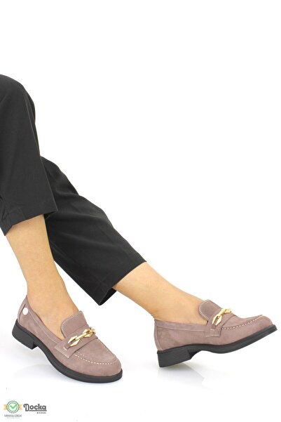 Mammamia Kadın Günlük Hakiki Deri Zincir Detaylı Ortopedik Loafer Ayakkabı M2...