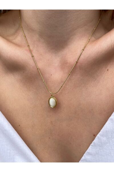 Hora Akik Detaylı Gold Çelik Kolye