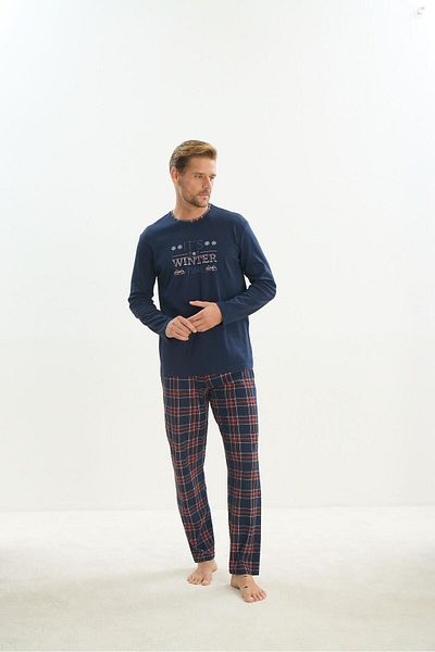 Sevim Navy Blue Men's Long Sleeve Pajama Set - C1T2N5O9