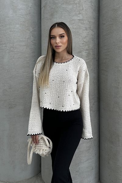 RB CLUB Pulover de damă din tricotaje cu detalii Pearl Stone