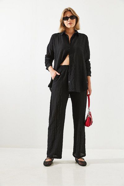 Bianco Lucci Women's Seersucker Fabric Top and Bottom Set 60551002