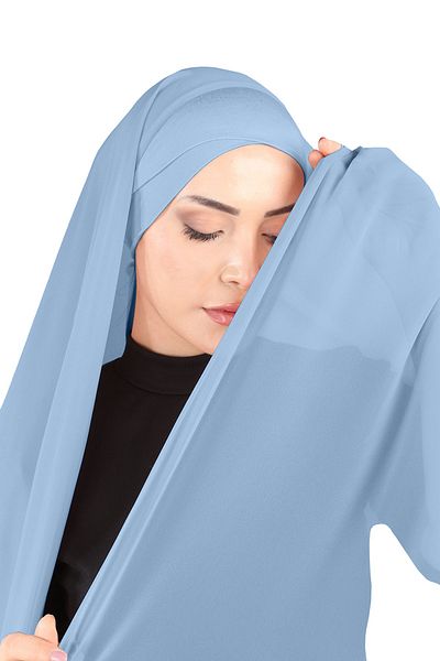 Ecardin Baby Blue Bonnet Chiffon Cross Shawl - St 392