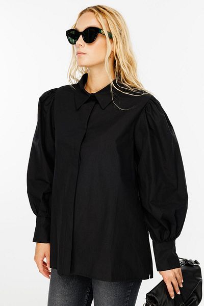 Hooopstore Μαύρο πουκάμισο Poplin - Premium Σχέδιο με μανίκια με μπαλόνι