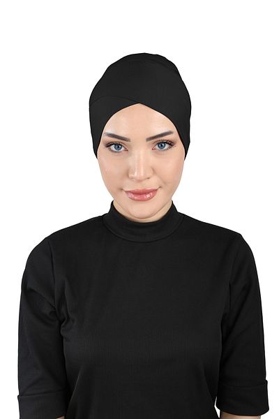 Ecardin Black Sports Tie-Cross Bonnet - St 048