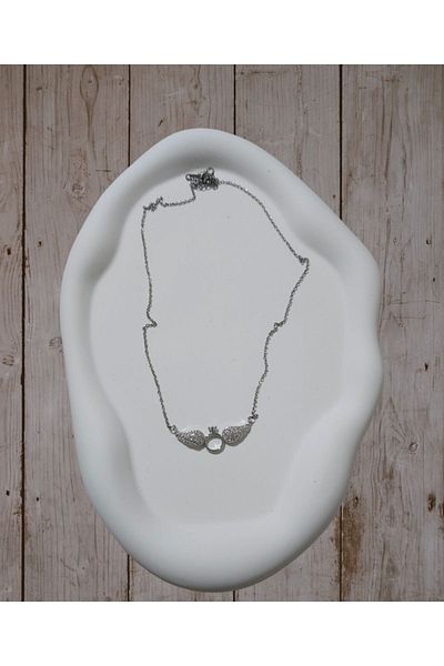 stainless steell Single Stone Motif Transparent Color Steel Necklace with Chain