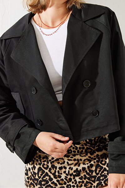 Bianco Lucci Women's Double Breasted Collar Short Trench Coat 2431 60251806