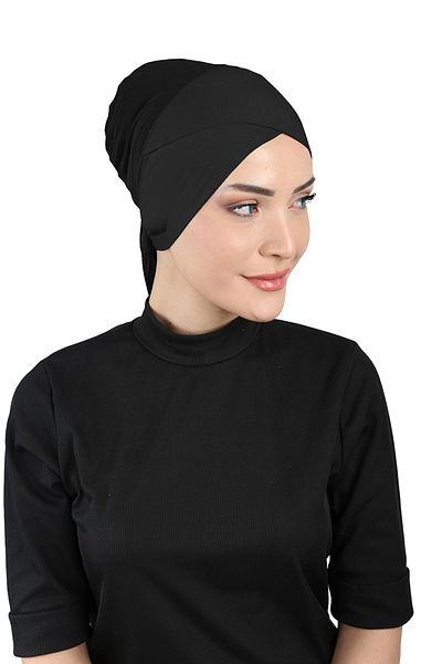 Ecardin Black Sports Tie-Cross Bonnet - St 048