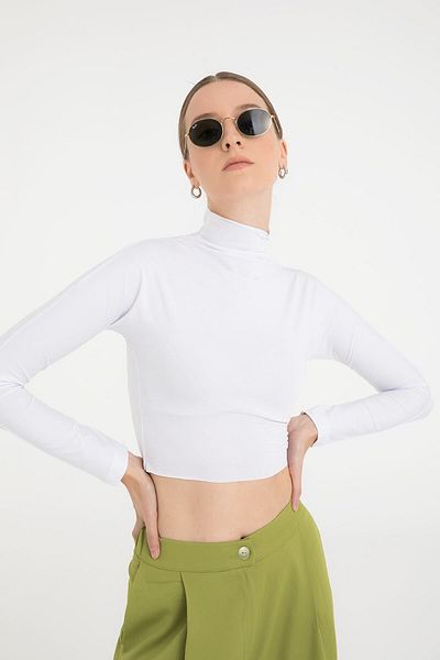 SHEISMONO Half-Necked White Soft Touch Short Blouse