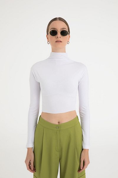 SHEISMONO Half-Necked White Soft Touch Short Blouse