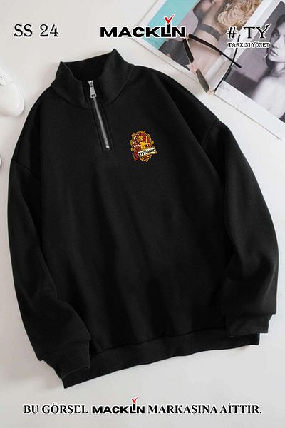 macklin Harry Potter Gryffindor Printed Unisex суичър - половин цип, стояща яка