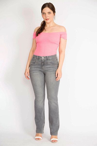 Şans Women's Gray Large Size Lycra 5 Pocket Jeans 65N36394