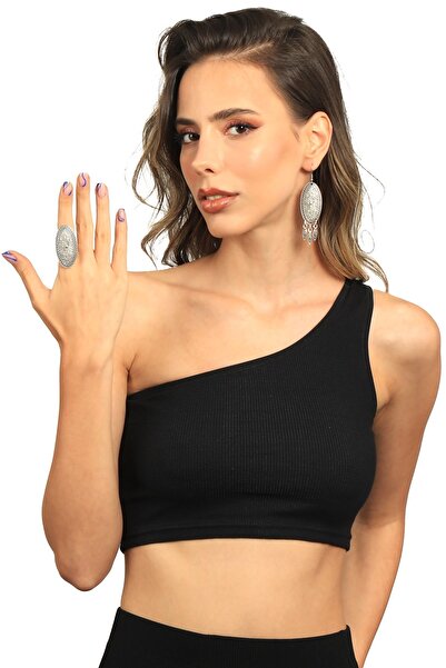 LABALABA Kadın Antik Gümüş Kaplama Oval Formlu Etnik Motifli Sallantılı Model Küpe & Yüzük Seti