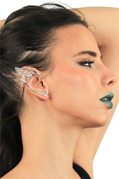 LABALABA Women's Silver Color Lacquer Plated Studded Model Right Elf Ear Earrings