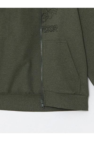 LC Waikiki Boy's Hooded Zippered Khaki Sweatshirt - Lcw Eco