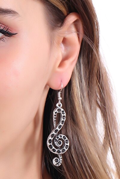 LABALABA Kadın Antik Gümüş Kaplama Sallantılı Sol Anahtarı Formlu Küpe