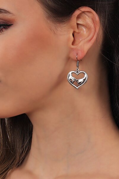 LABALABA Kadın Antik Gümüş Kaplama Sallantılı Model Sarılan El- Sevgi Küpe