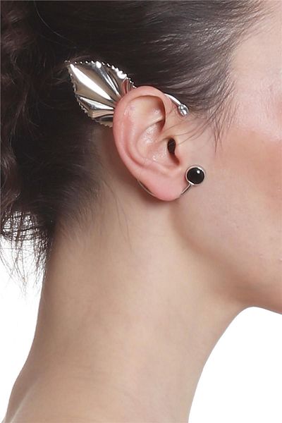 LABALABA Women's Silver Color Lacquer Plated Rhinestone Leaf Stylize Right Ear Earcuff & Cartilage Earrings