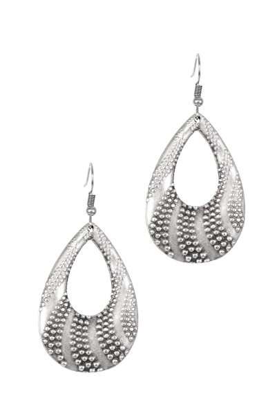 LABALABA Kadın Antik Gümüş Kaplama Sallantılı Baskılı Damla Formlu Küpe