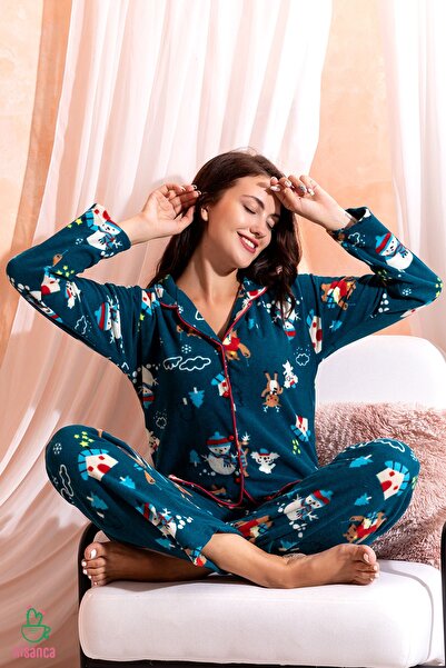 nisaNCa Σετ Πυτζάμες Γυναικείο Πουκάμισο Φλις Πιτζάμα Χειμώνας Πρωτοχρονιάς - Χριστουγεννιάτικες Πυτζάμες Ελάφια